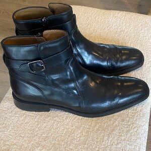 Johnston & Murphy Black Leather  Boots with Side Buckle size 12M